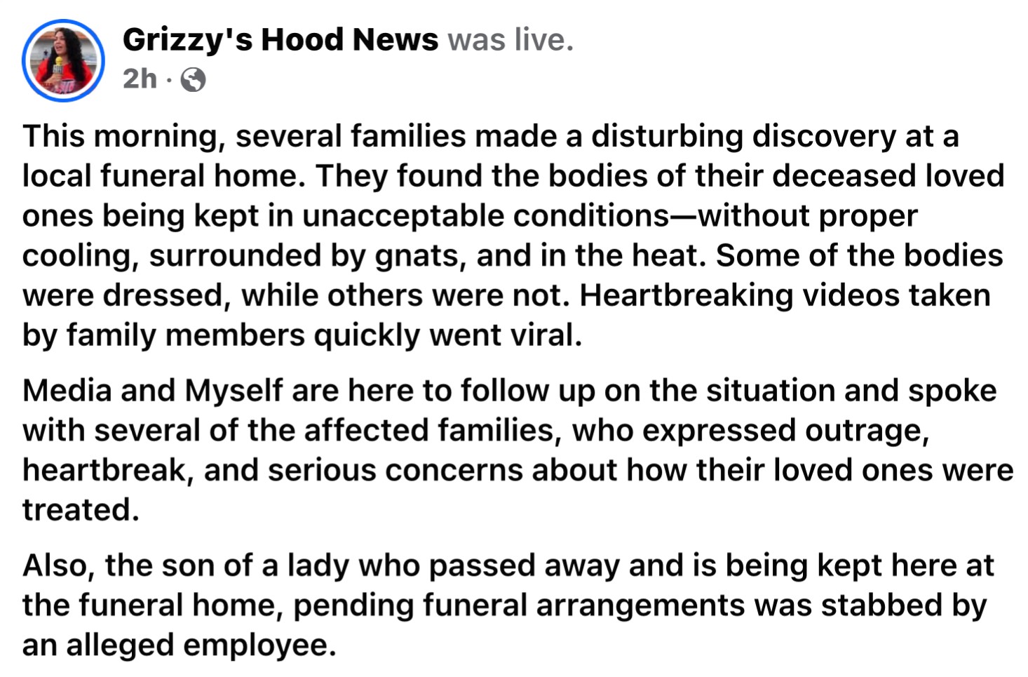 Several families made a disturbing discovery at a local funeral