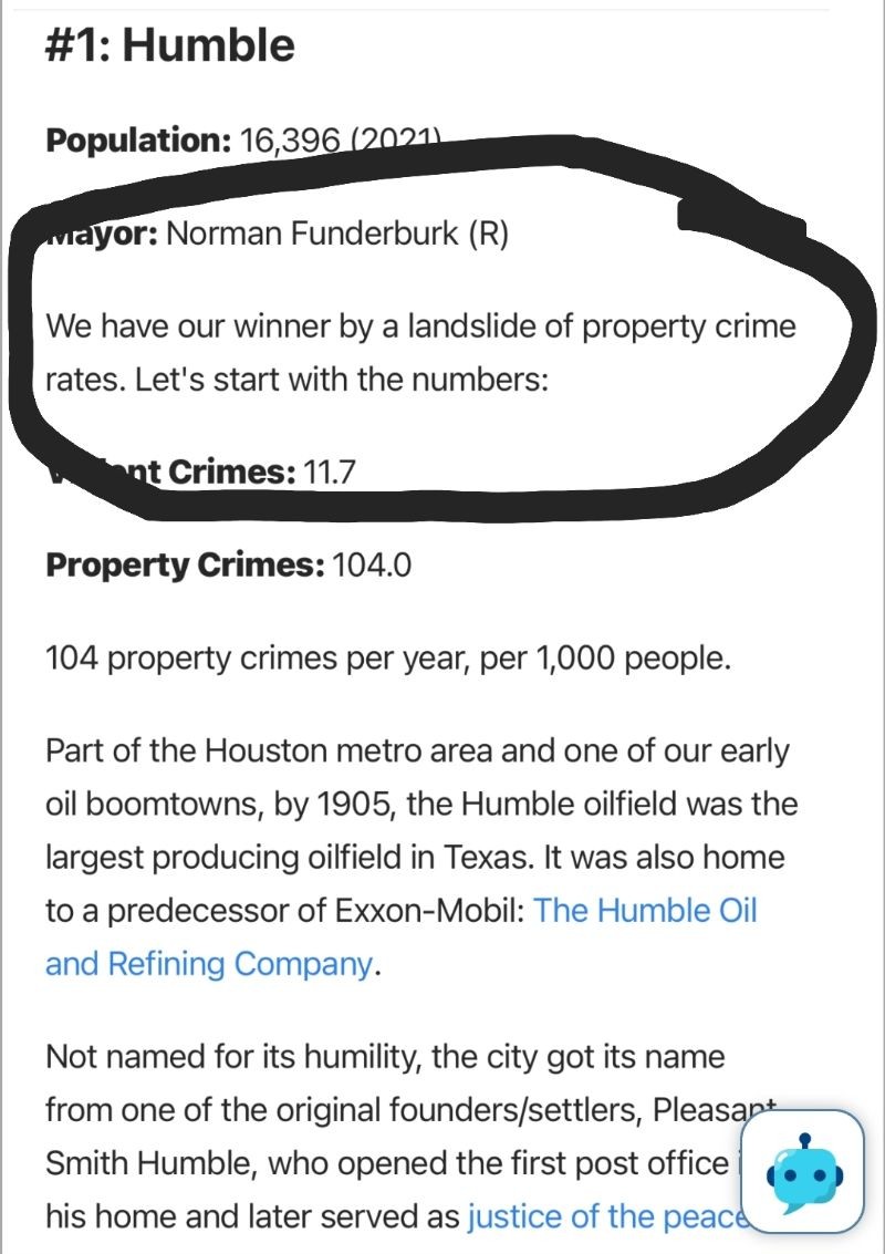 Humble voted 1 Most Dangerous City in Texas to live.