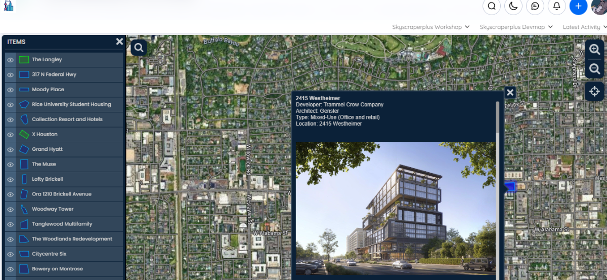New development map on developments going up in Houston, blue pr