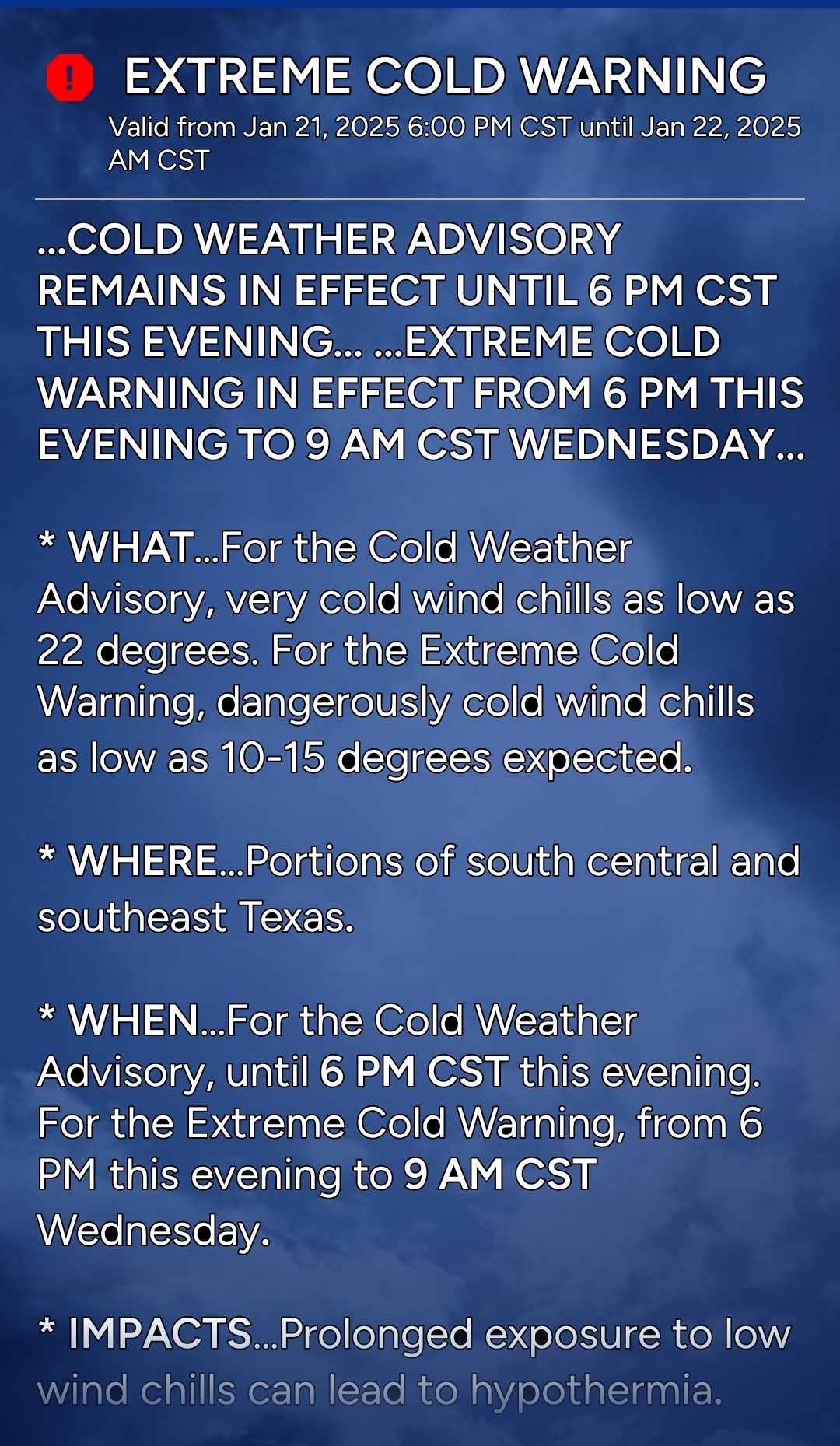 Extreme cold warning