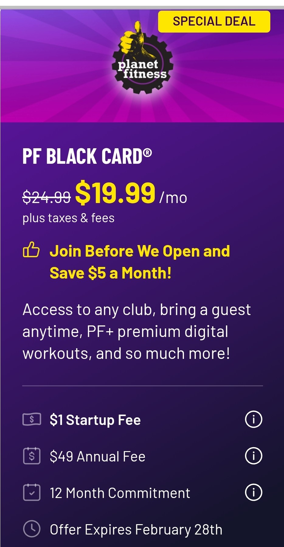 Planet fitness special deal