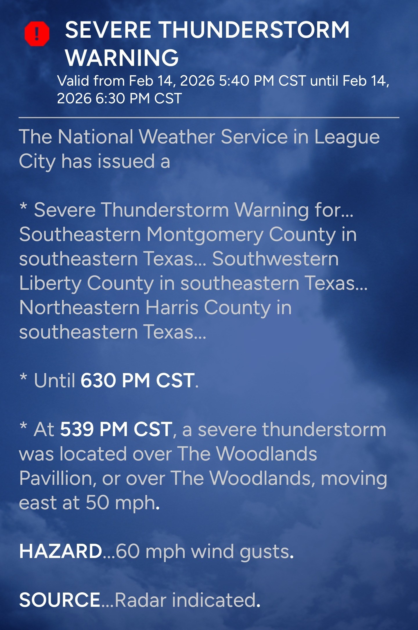 Severe Thunderstorm Warning